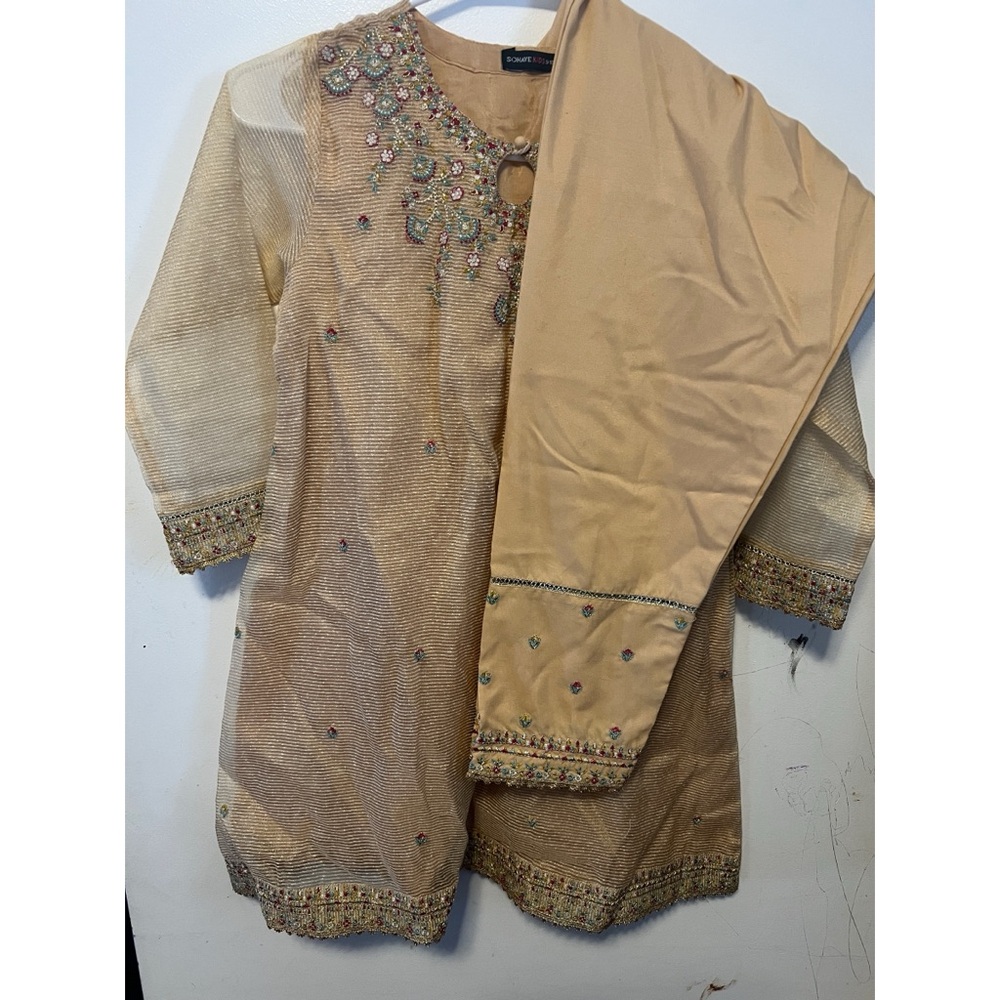 Party embroidered yellow girl Eid festival dress size 9-10